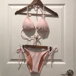 JCREW PINK HORIZONTAL PATTERNED BIKINI. TOP SIZE S BOTTOM SIZE XS